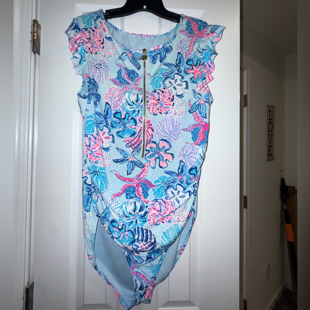 Lily Pulitzer Jossette One-Piece Swimsuit, designed as a short-sleeve rashguard